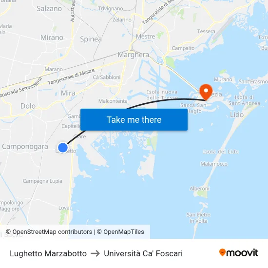 Lughetto Marzabotto to Ca' Foscari University map