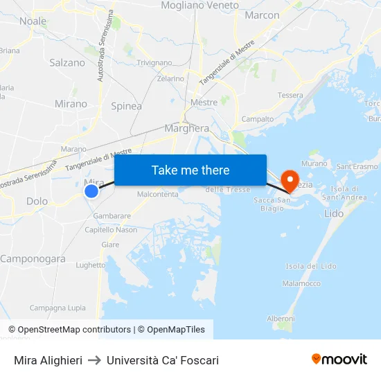 Mira Alighieri to Ca' Foscari University map