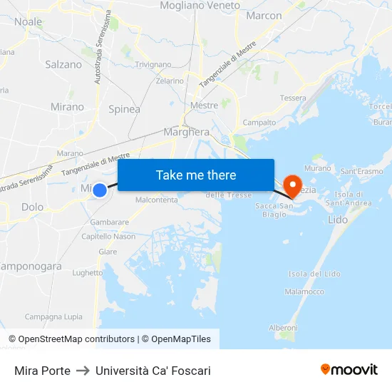 Mira Porte to Ca' Foscari University map