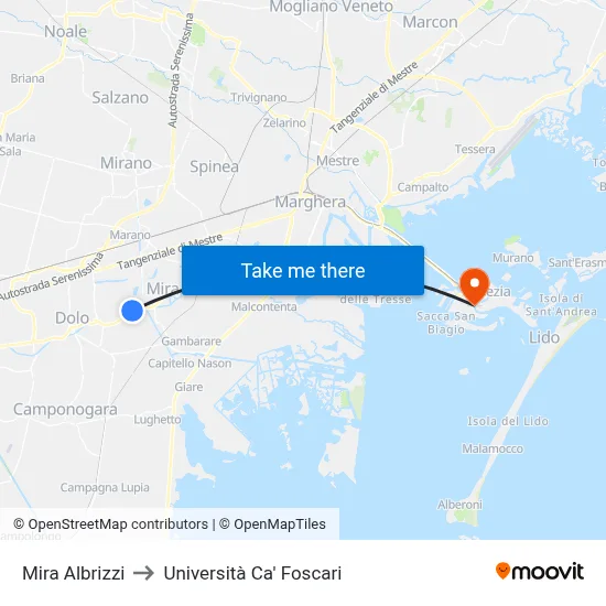 Mira Albrizzi to Università Ca' Foscari map