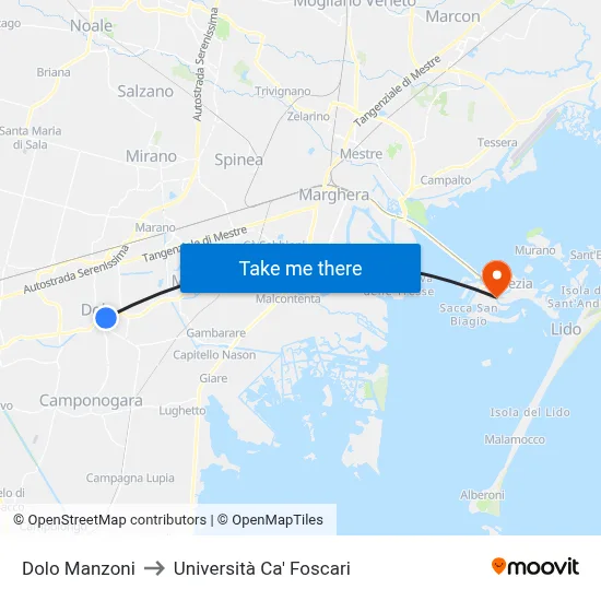 Dolo Manzoni to Ca' Foscari University map