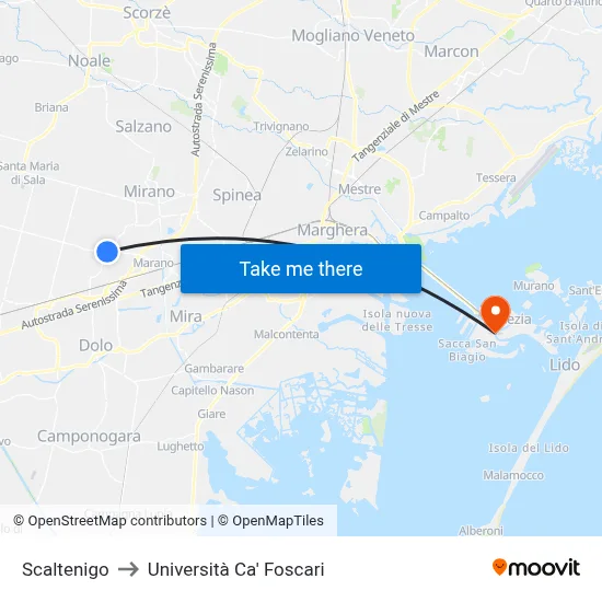 Scaltenigo to Università Ca' Foscari map