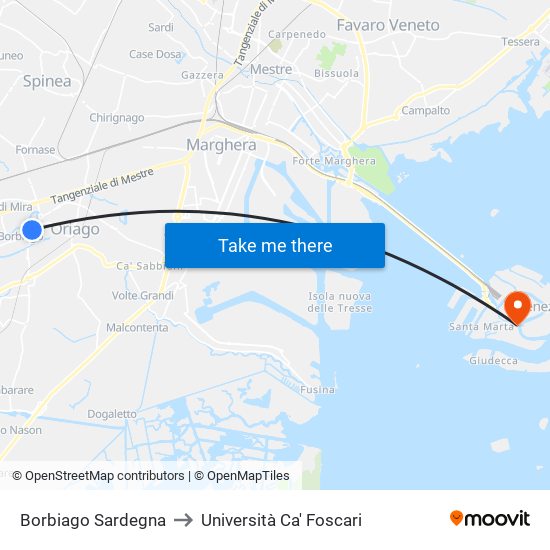 Borbiago Sardegna to Università Ca' Foscari map