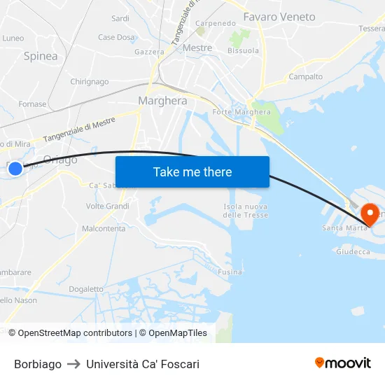 Borbiago to Università Ca' Foscari map