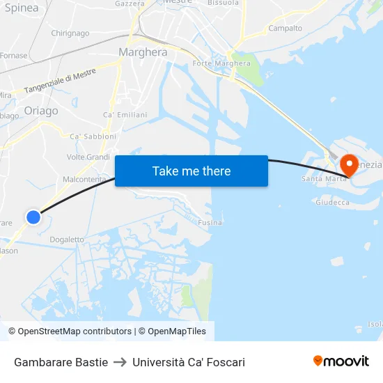Gambarare Bastie to Università Ca' Foscari map