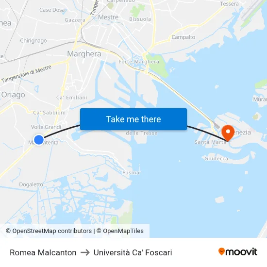 Romea Malcanton to Università Ca' Foscari map