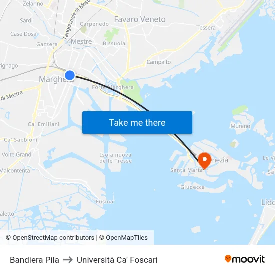 Bandiera Pila to Università Ca' Foscari map