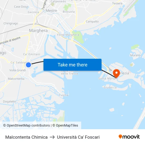 Malcontenta Chemical Plant to Ca' Foscari University map