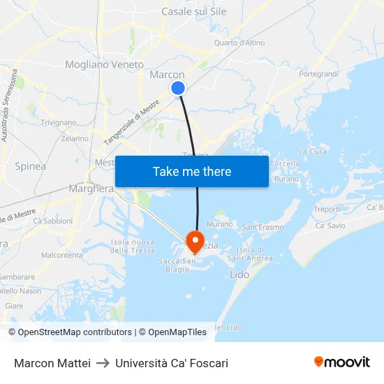 Marcon Mattei to Università Ca' Foscari map