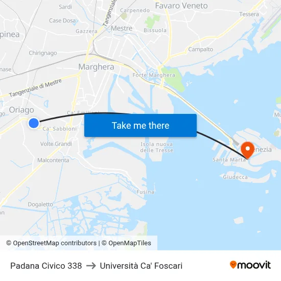 Padana #338 to Ca' Foscari University map