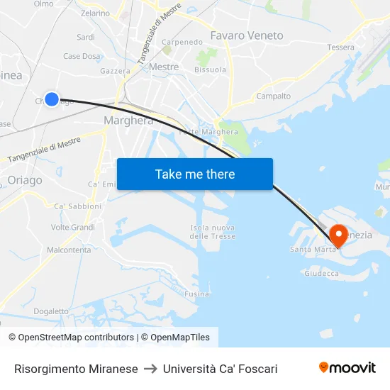 Risorgimento Miranese to Università Ca' Foscari map