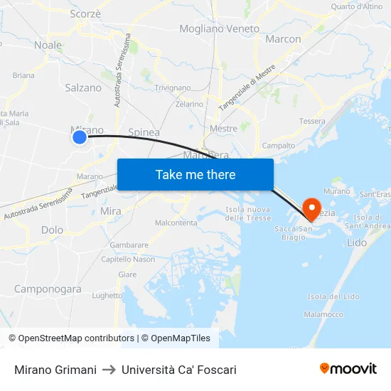 Mirano Grimani to Ca' Foscari University map