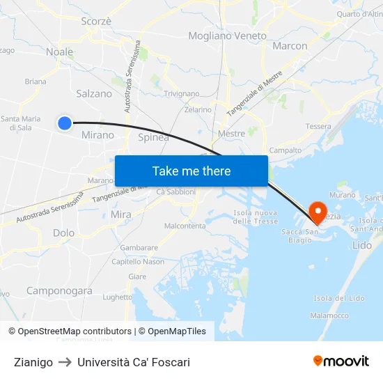 Zianigo to Università Ca' Foscari map