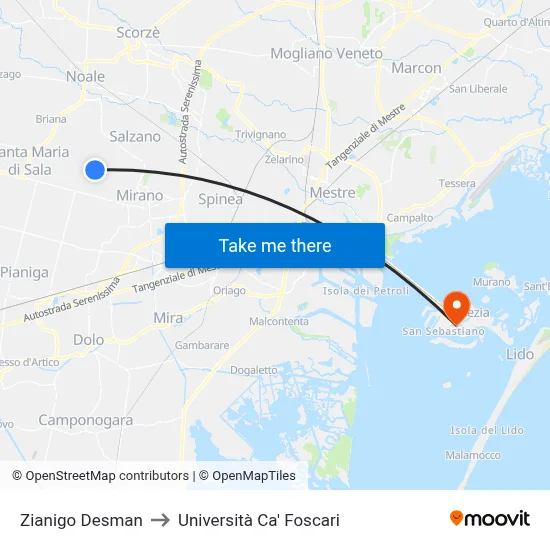 Zianigo Desman to Ca' Foscari University map