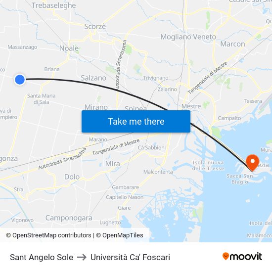Sant Angelo Sole to Università Ca' Foscari map