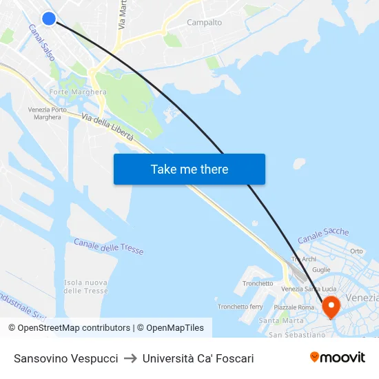 Sansovino Vespucci to Ca' Foscari University map