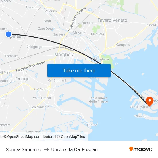 Spinea Sanremo to Università Ca' Foscari map