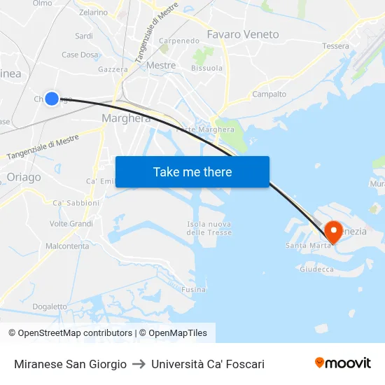Miranese San Giorgio to Ca' Foscari University map