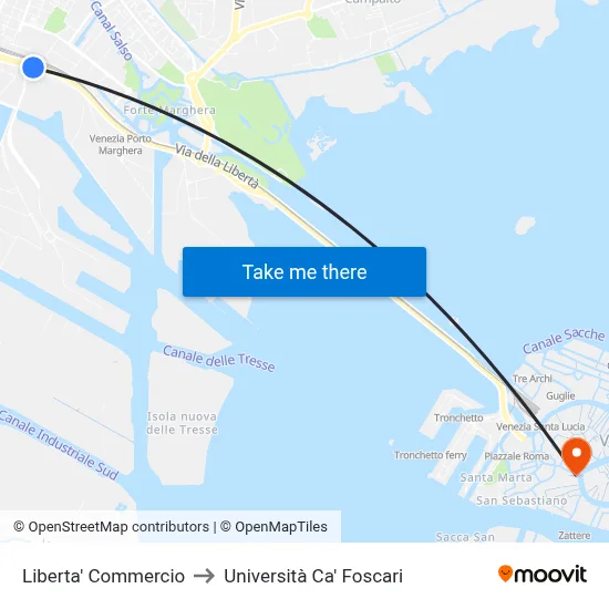 Liberta' Commercio to Università Ca' Foscari map
