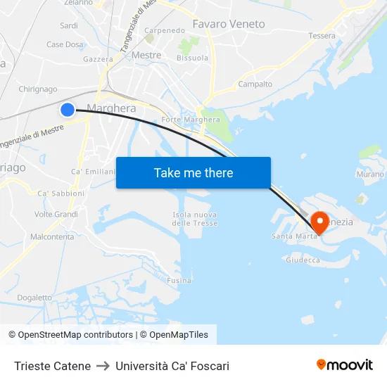 Trieste Catene to Università Ca' Foscari map