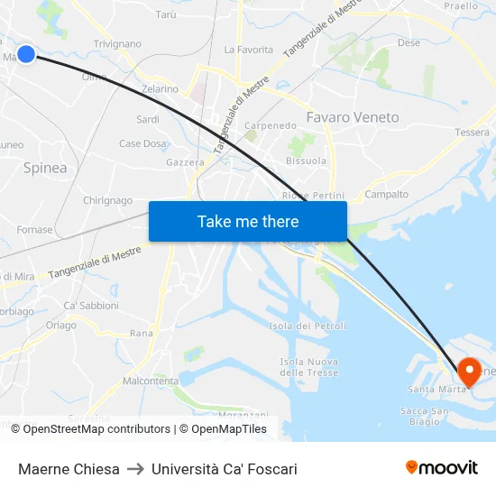 Maerne Church to Ca' Foscari University map