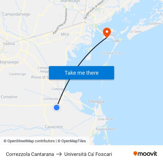 Correzzola Cantarana to Università Ca' Foscari map