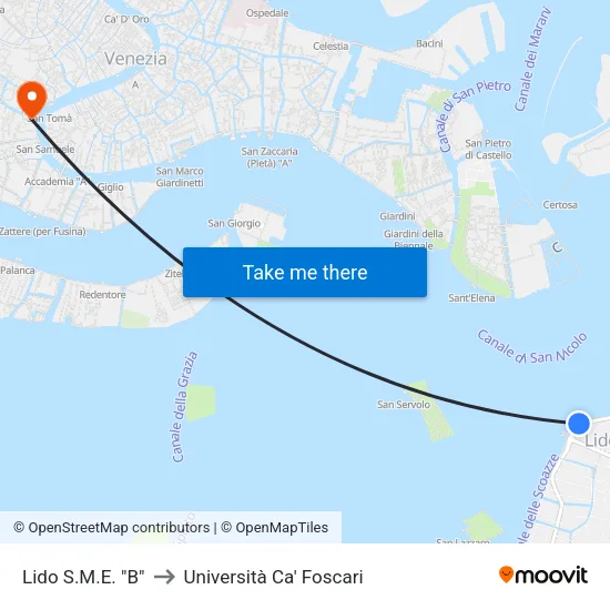 Lido S.M.E. 'B' to Ca' Foscari University map