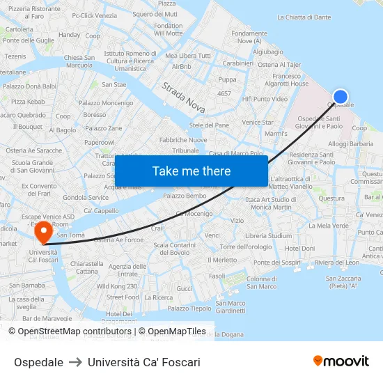 Hospital to Ca' Foscari University map