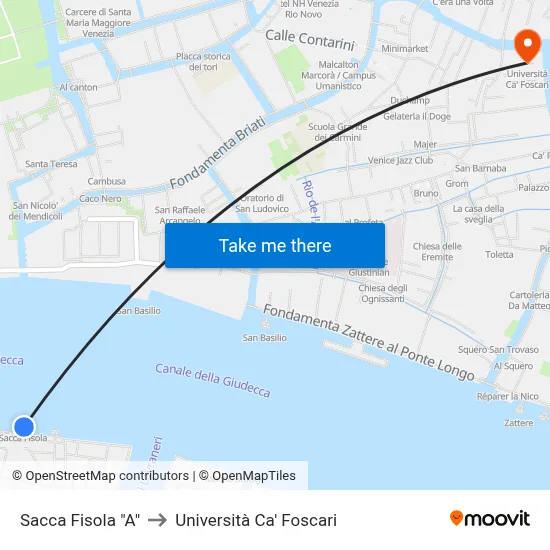 Sacca Fisola "A" to Università Ca' Foscari map
