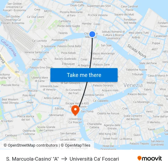 San Marcuola-Casino A to Ca' Foscari University map