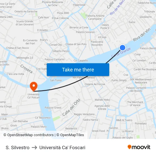S. Silvestro to Ca' Foscari University map