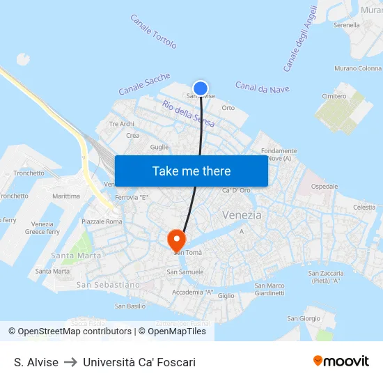 S. Alvise to Università Ca' Foscari map