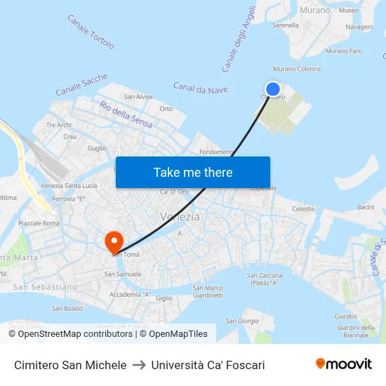 Cimitero San Michele to Università Ca' Foscari map