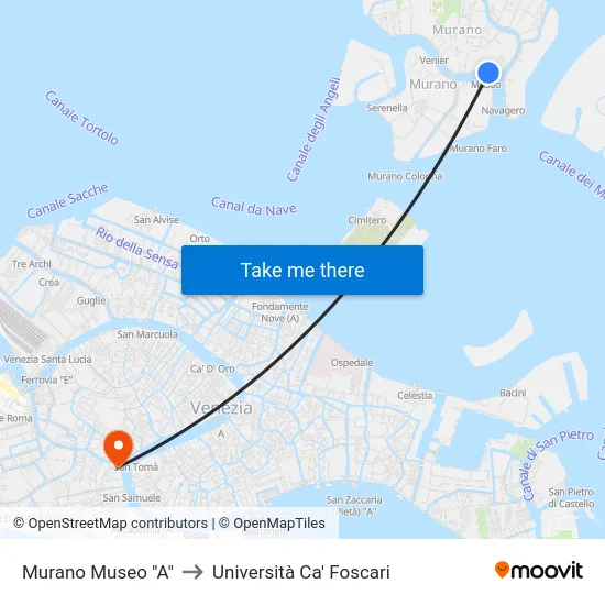 Murano Museo "A" to Università Ca' Foscari map