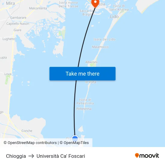 Chioggia to Università Ca' Foscari map