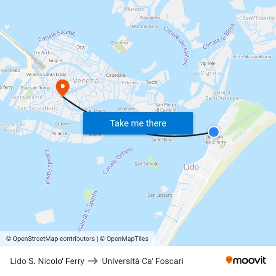 Lido San Nicolo Ferry to Ca' Foscari University map
