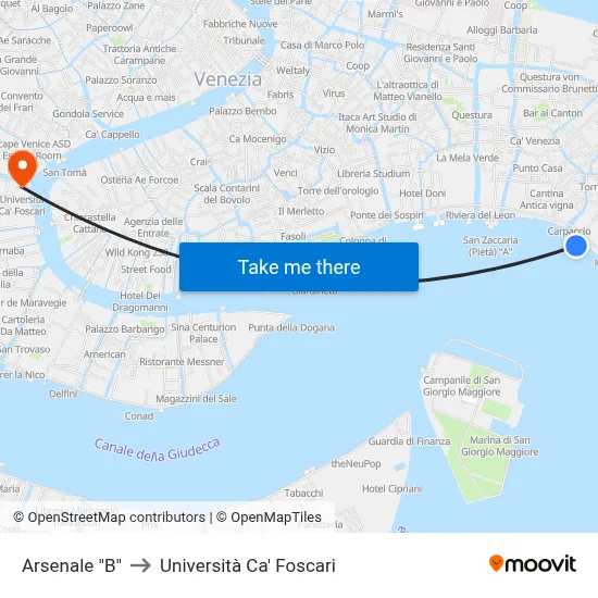 Arsenale "B" to Università Ca' Foscari map