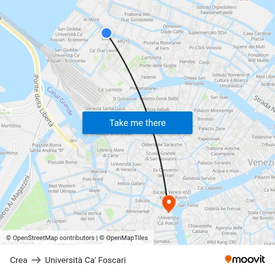 Crea to Università Ca' Foscari map