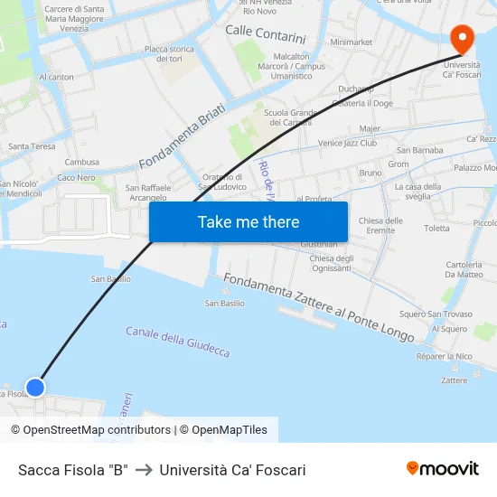 Sacca Fisola 'B' to Ca' Foscari University map