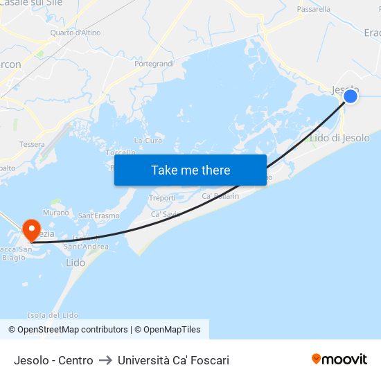 Jesolo - Centro to Università Ca' Foscari map