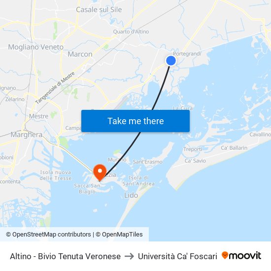 Altino - Bivio Tenuta Veronese to Università Ca' Foscari map