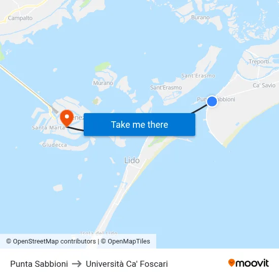 Punta Sabbioni to Ca' Foscari University map