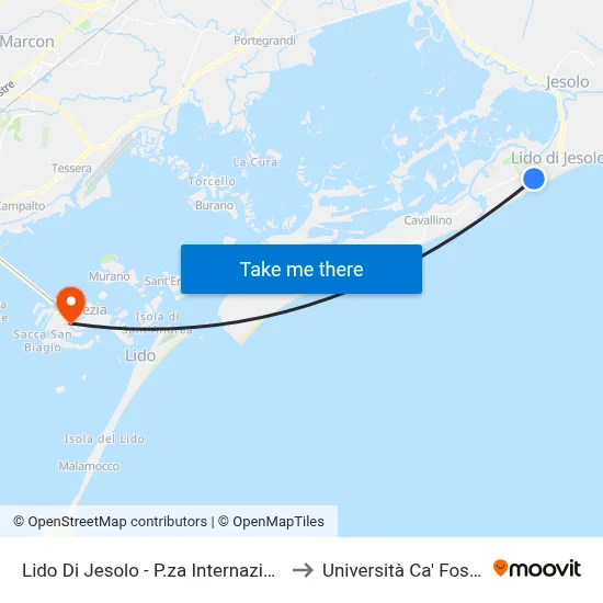 Lido Di Jesolo - International Square to Ca' Foscari University map
