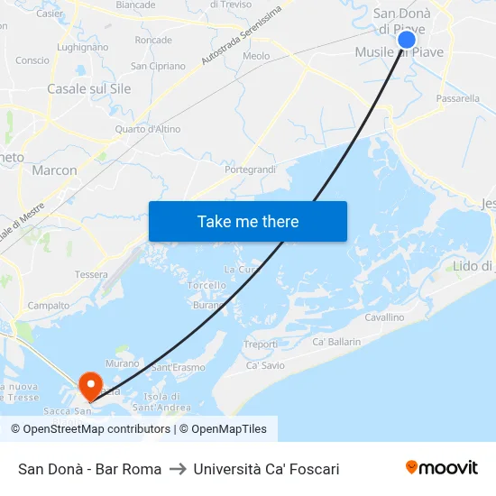 San Donà - Bar Roma to Ca' Foscari University map