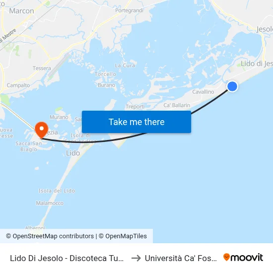 Lido Di Jesolo - Tucano Disco to Ca' Foscari University map