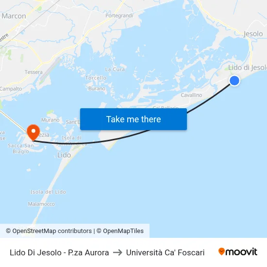 Lido Di Jesolo - Aurora Square to Ca' Foscari University map