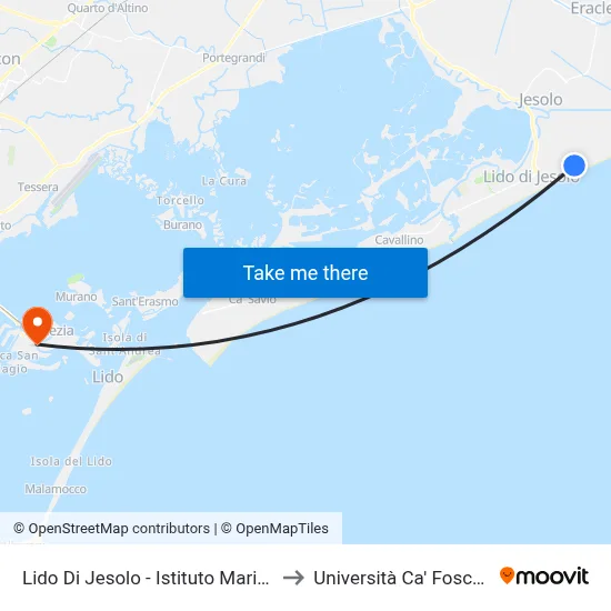 Jesolo Lido - Marine Institute to Ca' Foscari University map