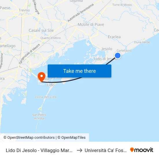 Lido Di Jesolo - Marzotto Village to Ca' Foscari University map