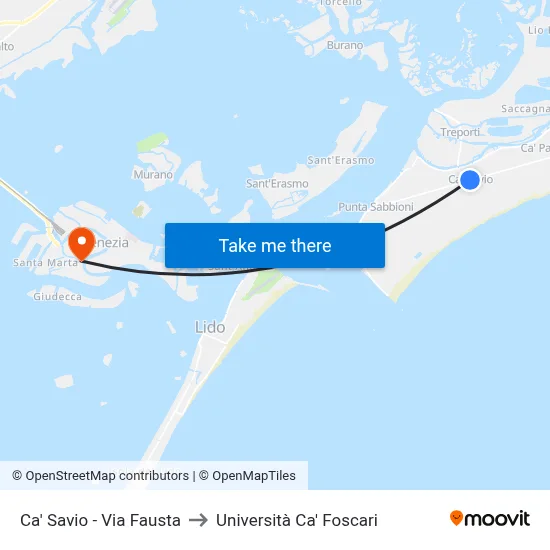 Ca' Savio - Fausta Street to Ca' Foscari University map