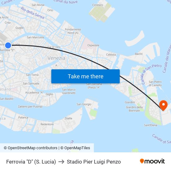 Ferrovia "D" (S. Lucia) to Stadio Pier Luigi Penzo map